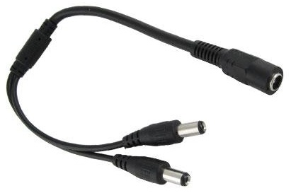 1 to 2 DC Power Splitter Cable, 2.1mm Plugs, 12VDC Female 2.1mm Jack, 2 Male 2.1mm, Plugs, CCTV Power